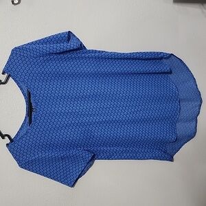 Blue and white short sleeve blouse.